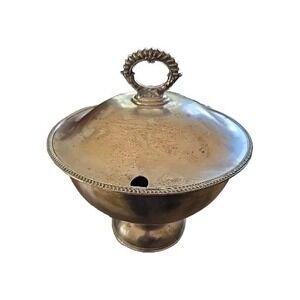 VTG Silver Over Copper Large Serving Bowl W/Lid Opening For Serving Ladel/Spoon